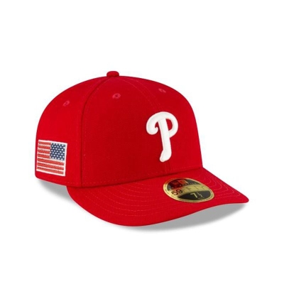 Red Philadelphia Phillies Hat - New Era MLB Crystals from Swarovski Flag Low Profile 59FIFTY Fitted Caps USA2089716